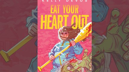 Eat Your Heat Out book cover featuring a character bashing a zombie's head with an oar.