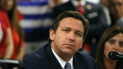 Florida Gov. Ron DeSantis looks like he's thinking very hard and it's hard for him.