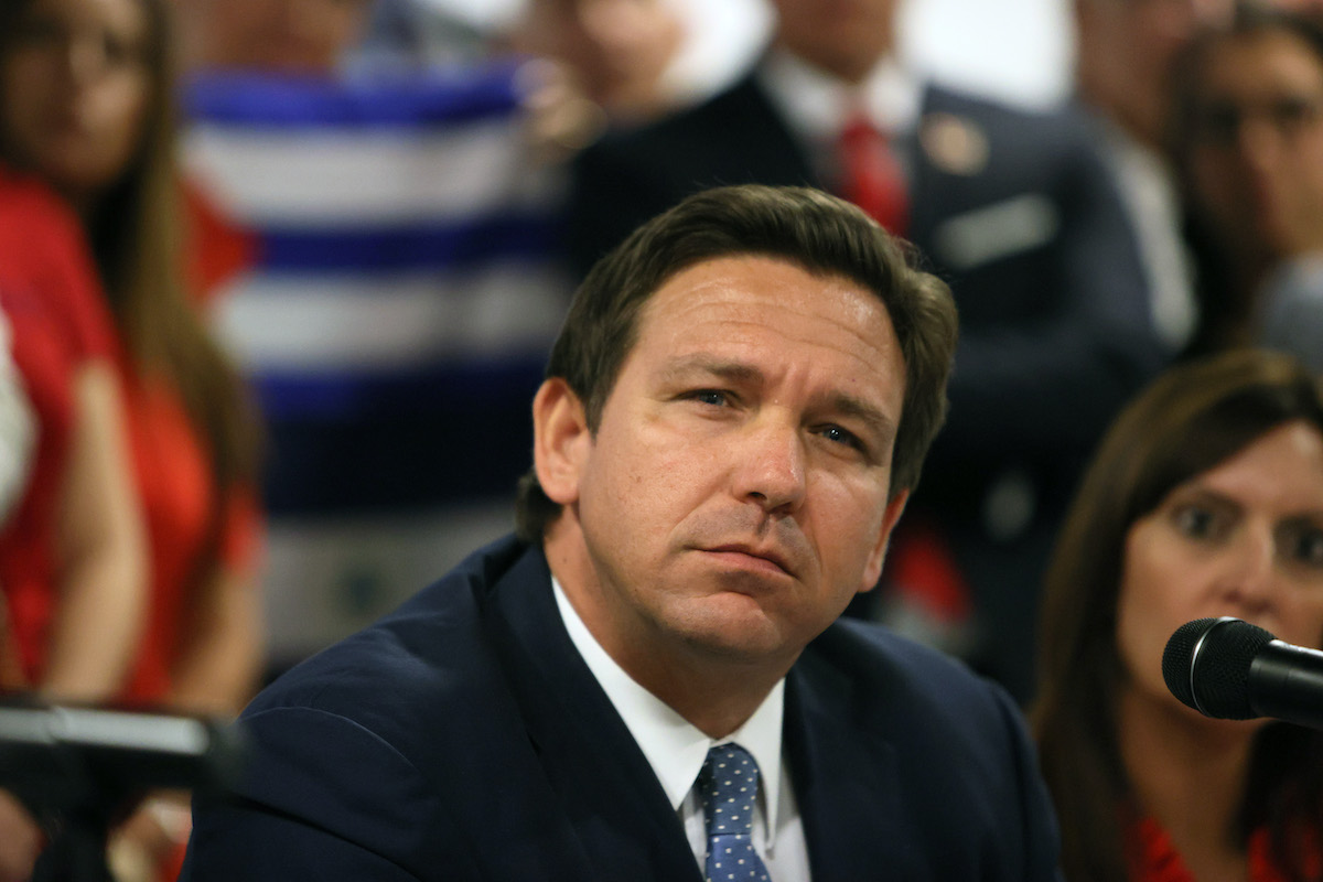 Florida Gov. Ron DeSantis looks like he's thinking very hard and it's hard for him.