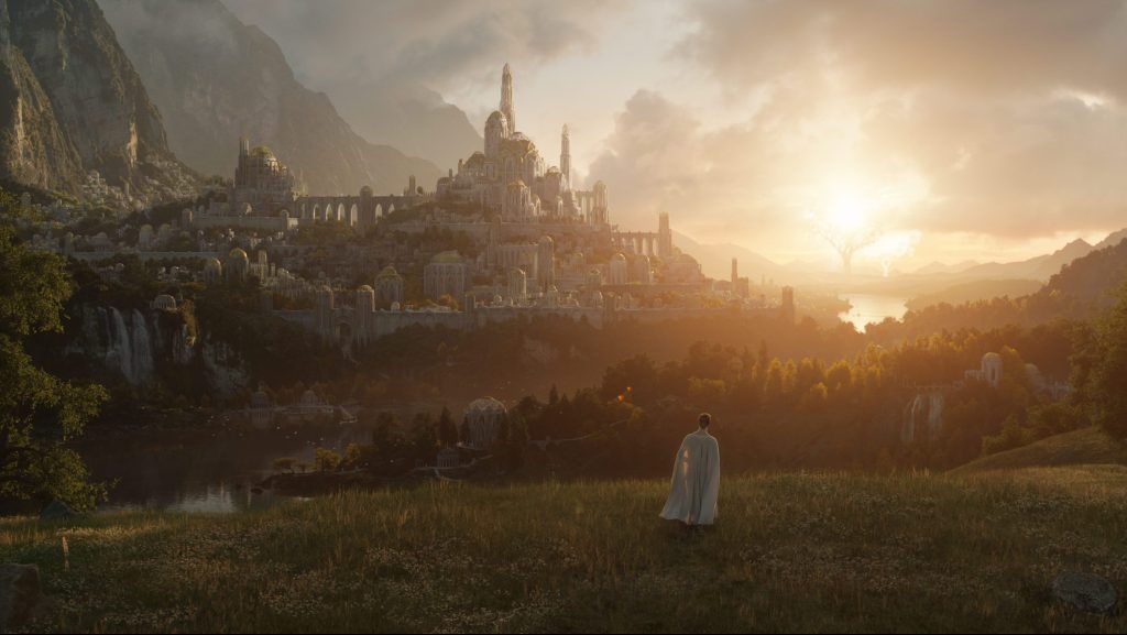 An image of the gorgeous fantasy landscape of Amazon Studios' Lord of the Rings series