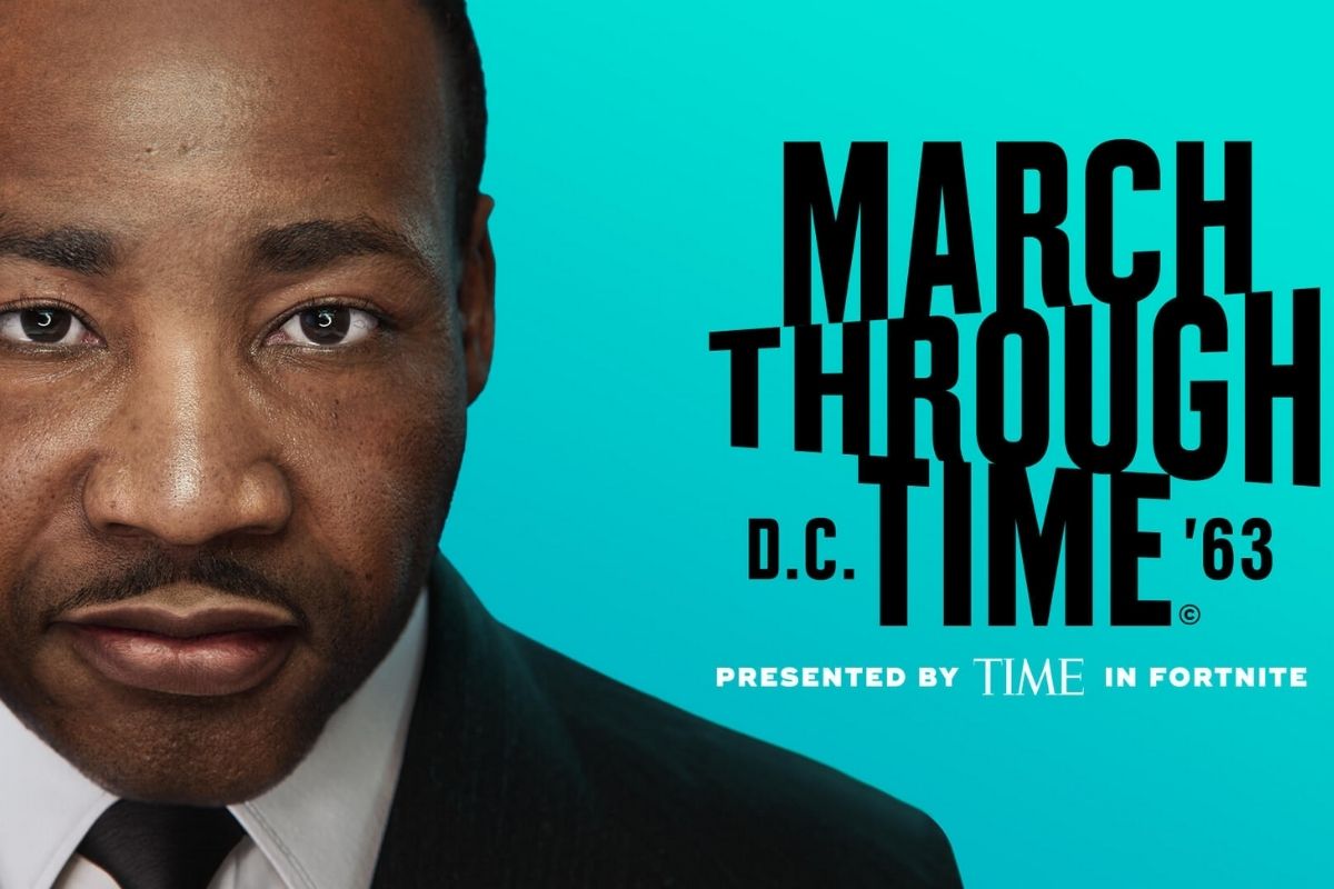 MLK Jr. next to the text "March Through Time." (Image: Time Magazine and Epic Games.)