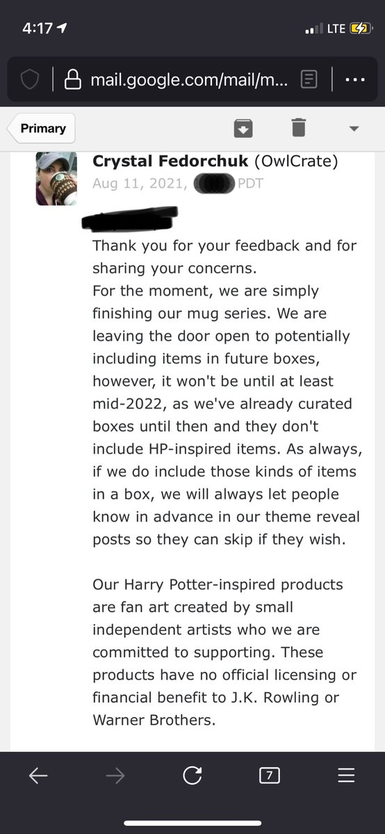 screenshot of owlcrate email to someone unsubscribing. (Image: Anonymous Source)
