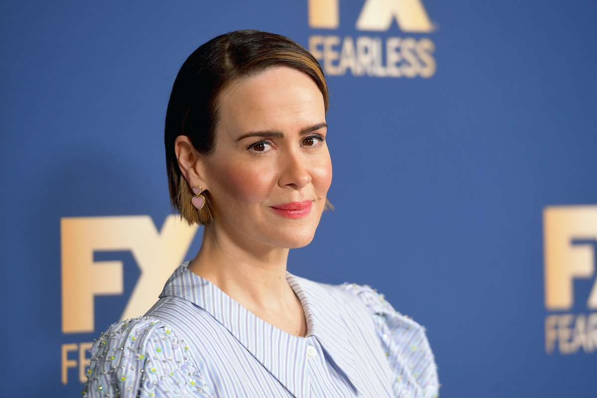 Sarah Paulson looks into the camera on the red carpet for an FX event.