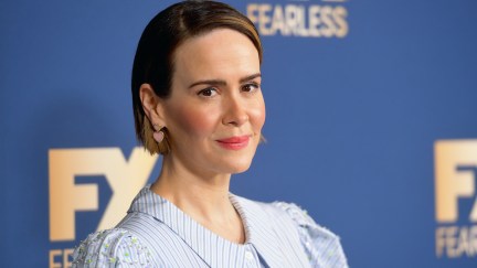 Sarah Paulson looks into the camera on the red carpet for an FX event.