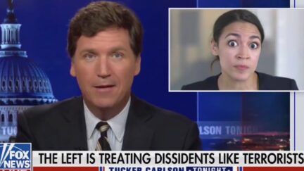 Tucker Carlson speaks about Alexandria Ocasio-Cortez, showing a photo of her with her eyes bugging out