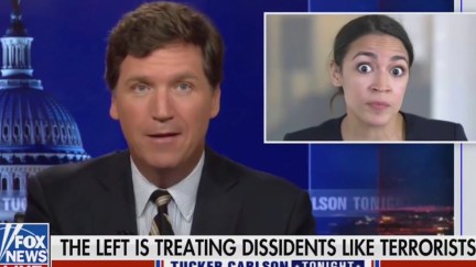 Tucker Carlson speaks about Alexandria Ocasio-Cortez, showing a photo of her with her eyes bugging out