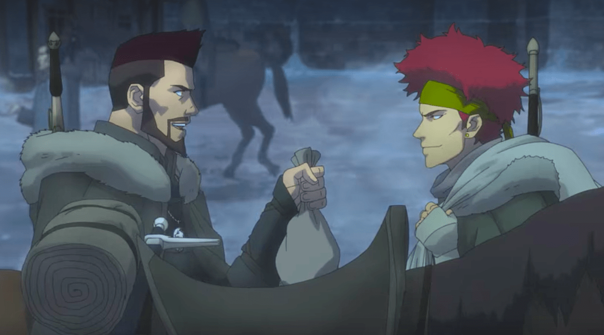 Vesemir and Luka talk in 'The Witcher: Nightmare of the Wolf' animated movie on Netflix