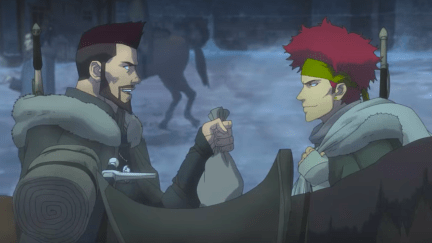 Vesemir and Luka talk in 'The Witcher: Nightmare of the Wolf' animated movie on Netflix