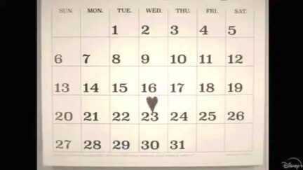 A calendar with a heart drawn on August 23 in Marvel and Disney+'s WandaVision.
