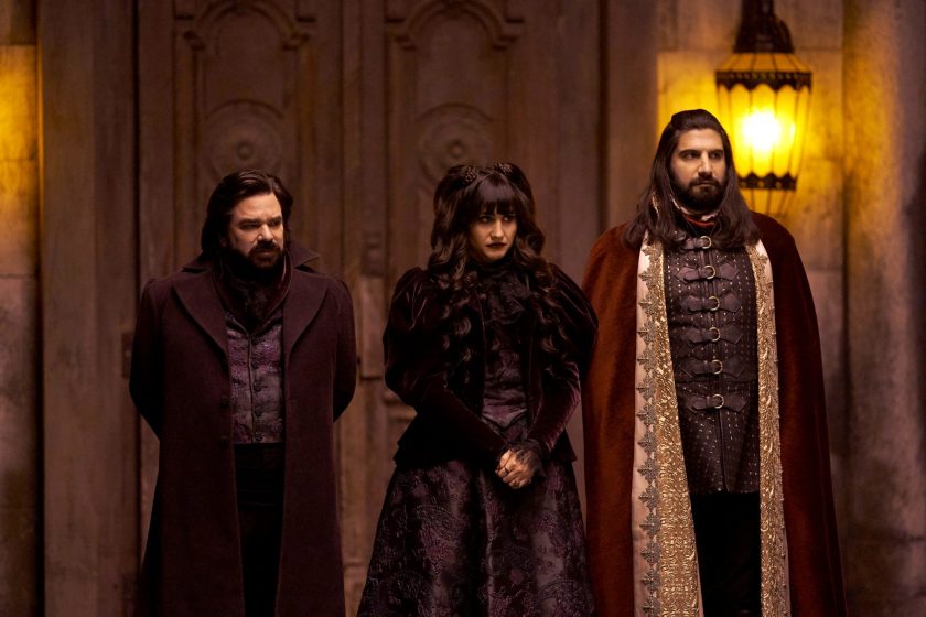 Matt Berry, Natasia Demetriou, and Kayvan Novak in 'What We Do in the Shadows'