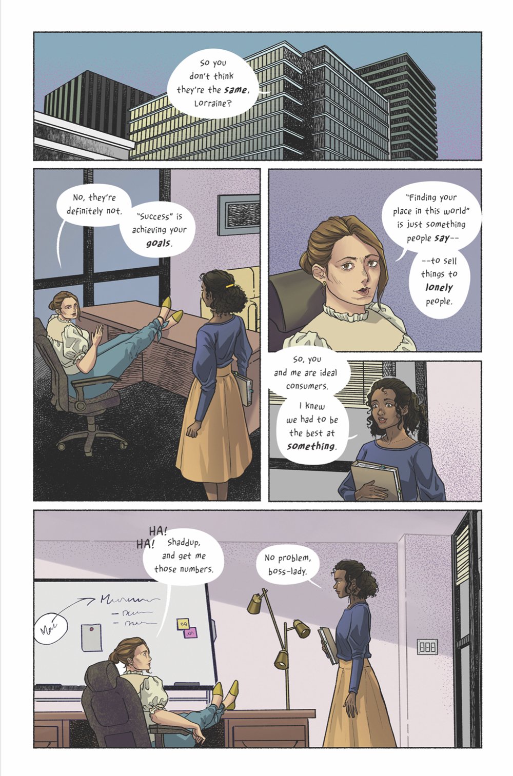 Page for "Grieving Mall" by graphic novelist R. Alan Brooks and artist Sarah Menzel Trapl.