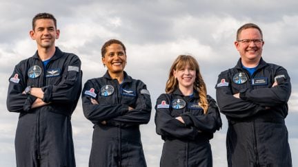 COUNTDOWN: INSPIRATION4 MISSION TO SPACE (L to R) JARED ISAACMAN, DR. SIAN PROCTOR, HAYLEY ARCENEAUX and CHRIS SEMBROSKI