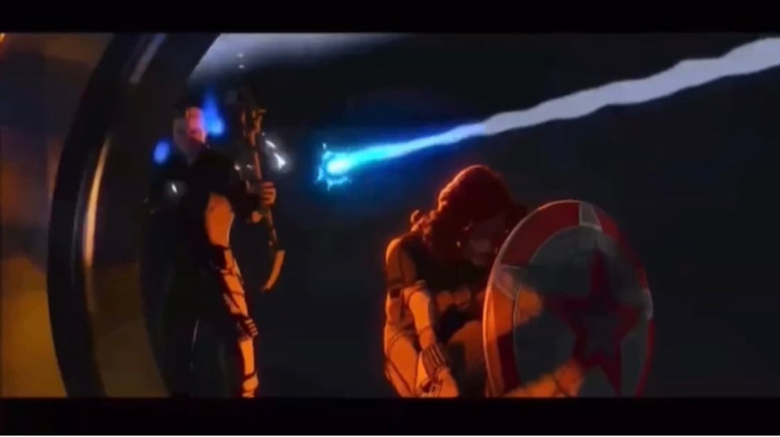 Black Widow holding the Red Guardian's shield on What If