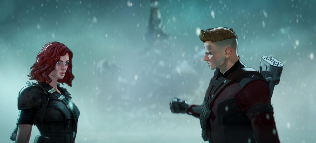 Clint Barton and Natasha Romanoff standing with each other in What If