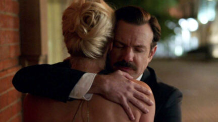 Ted and Rebecca hug on Ted Lasso