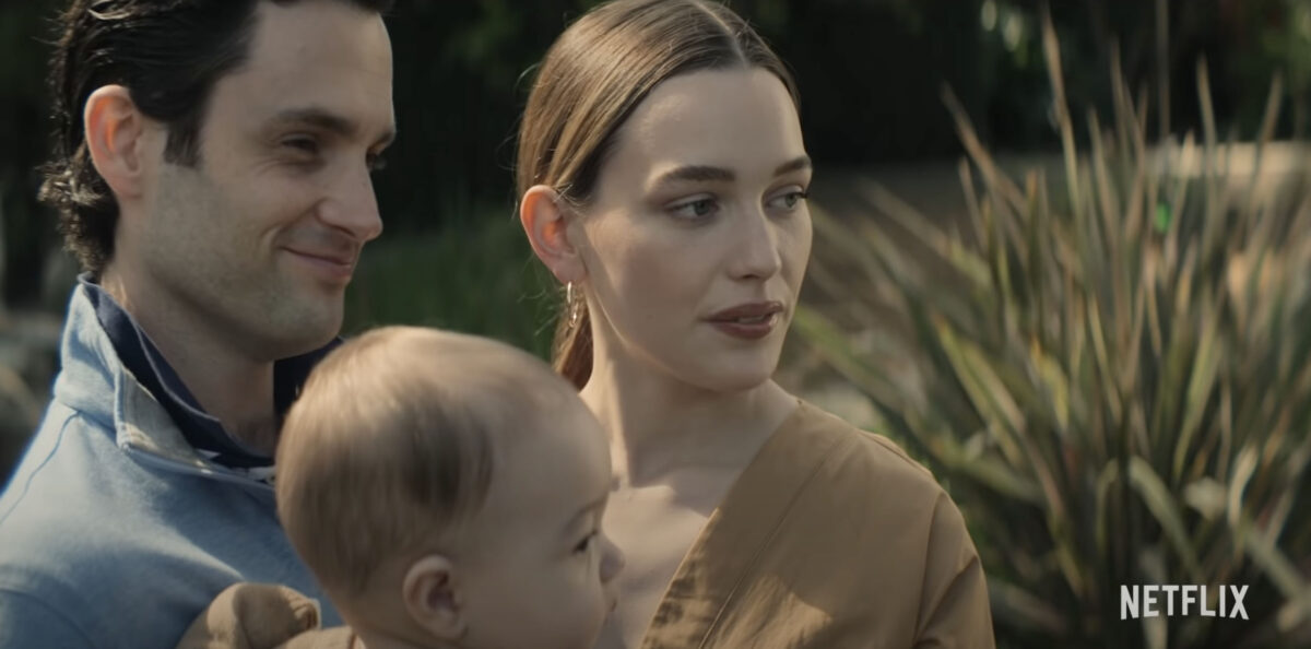 You trailer still with Joe, Love, and their son standing together.