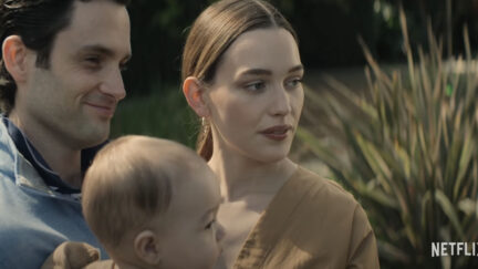 You trailer still with Joe, Love, and their son standing together.