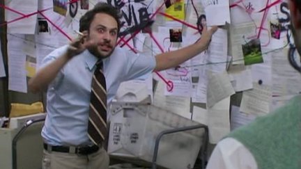An image of the conspiracy board from 'It's Always Sunny in Philadelphia'
