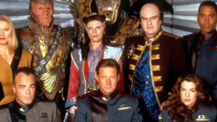 The cast of the original Babylon 5 poses together