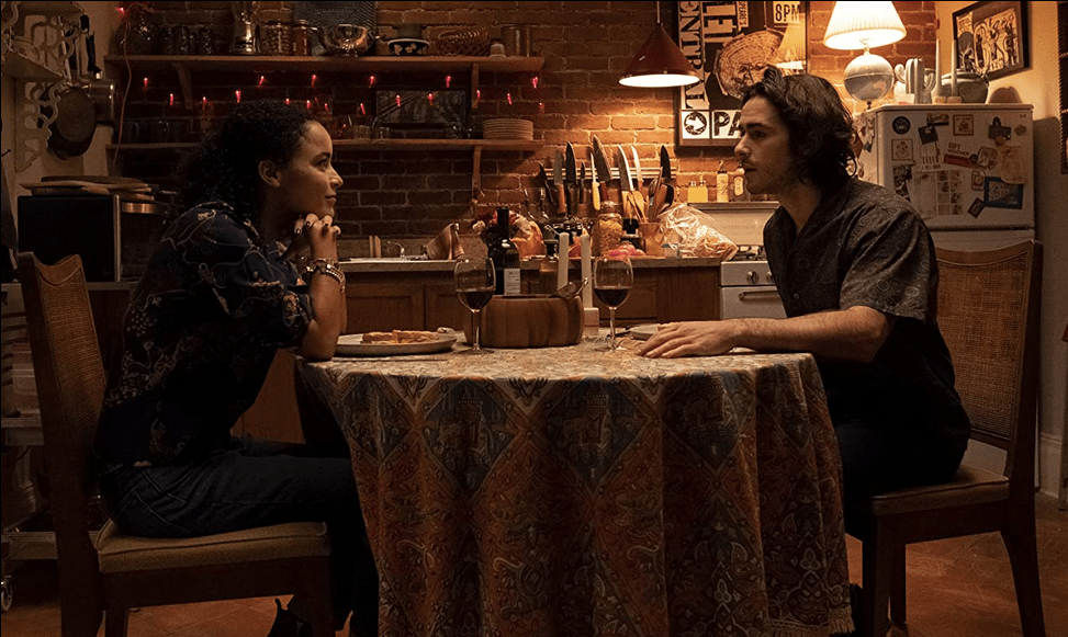 Beth (Juliana Canfield) and Yorick (Ben Schnetzer) eating dinner together at home on the eve of the Event. (Image: FX/Hulu.)