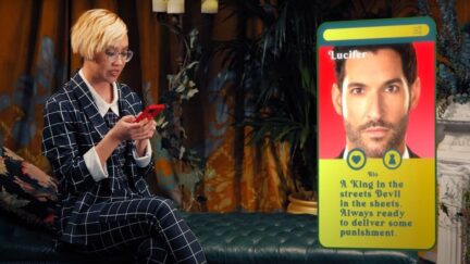 Cindy Pham (withCindy) setting up dating profile as Lucifer. (Image: Netflix.)
