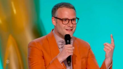 Seth Rogen speaking at 2021 Emmys. (Image: CBS)