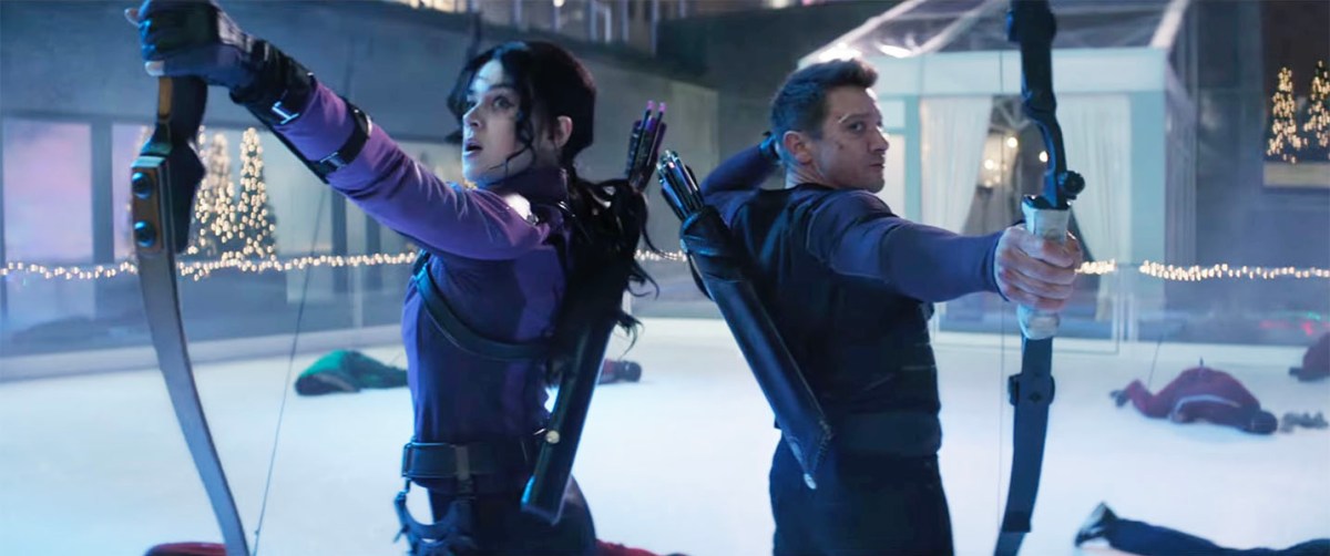 Kate Bishop and Clint Barton in Marvel and Disney+ Hawkeye series.