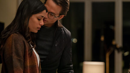 Logan Marshall-Green as Henry hovers menacingly behind Freida Pinto as Meera in Intrusion.