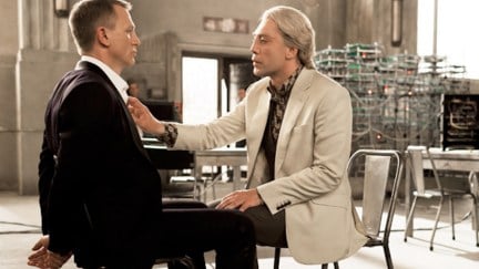 James Bond tied to a chair talking to Raoul Silva in 'Skyfall'