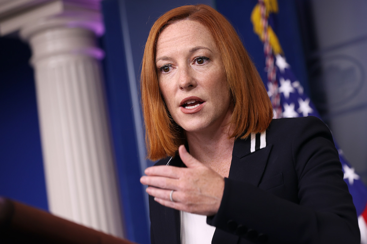 White House Press Secretary Jen Psaki talks to reporters during the daily news conference