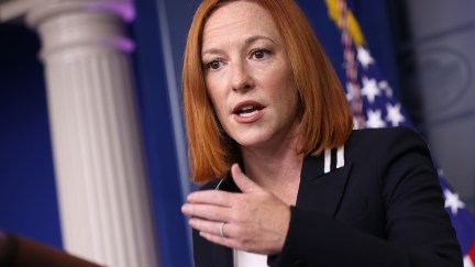 White House Press Secretary Jen Psaki talks to reporters during the daily news conference