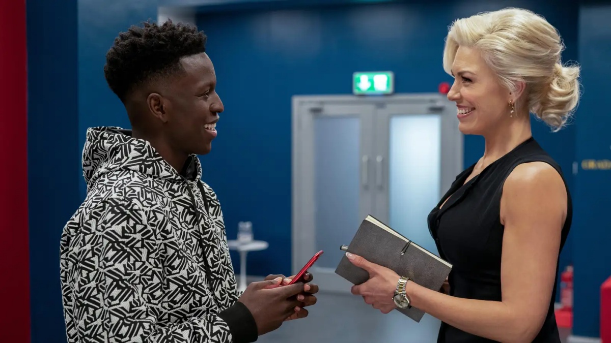 Toheeb Jimoh and Hannah Waddingham on Ted Lasso as Sam and Rebecca