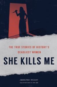 Book cover for "She Kills Me" featuring women in doorway with a KNIFE. (Image: Abrams Image.)