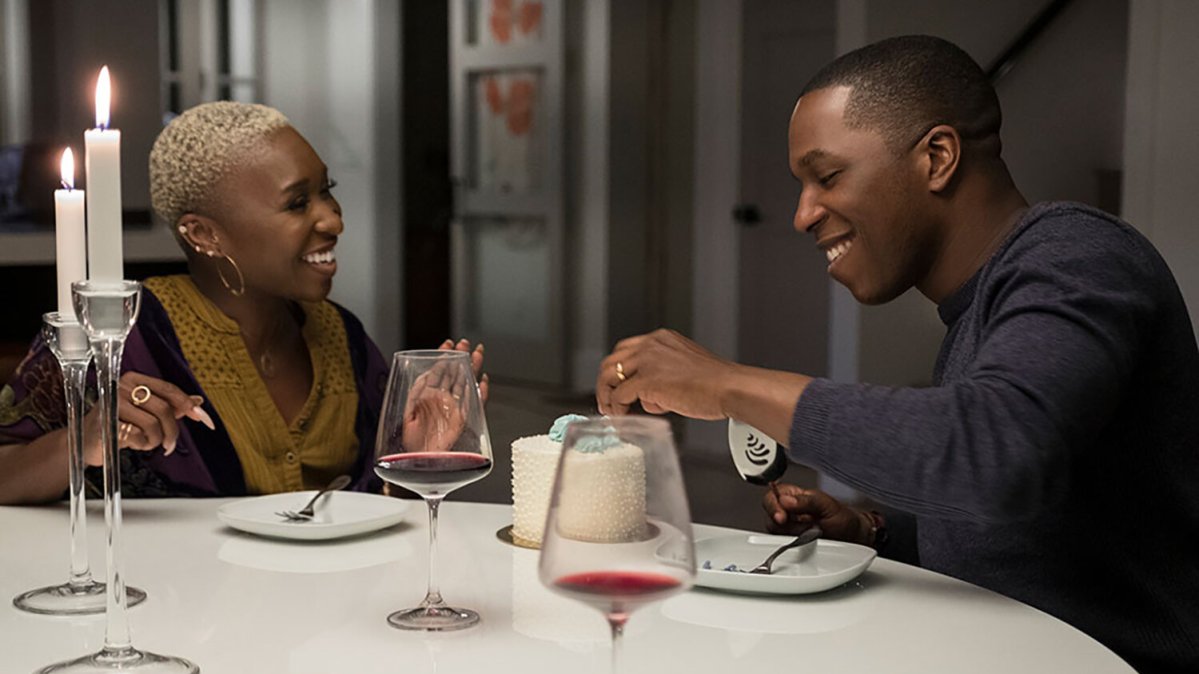 Cynthia Erivo and Leslie Odom Jr. having dinner in Needle in a Timestack