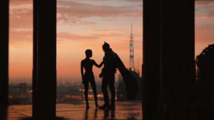 Batman and Catwoman posing in the sun in the new trailer for The Batman