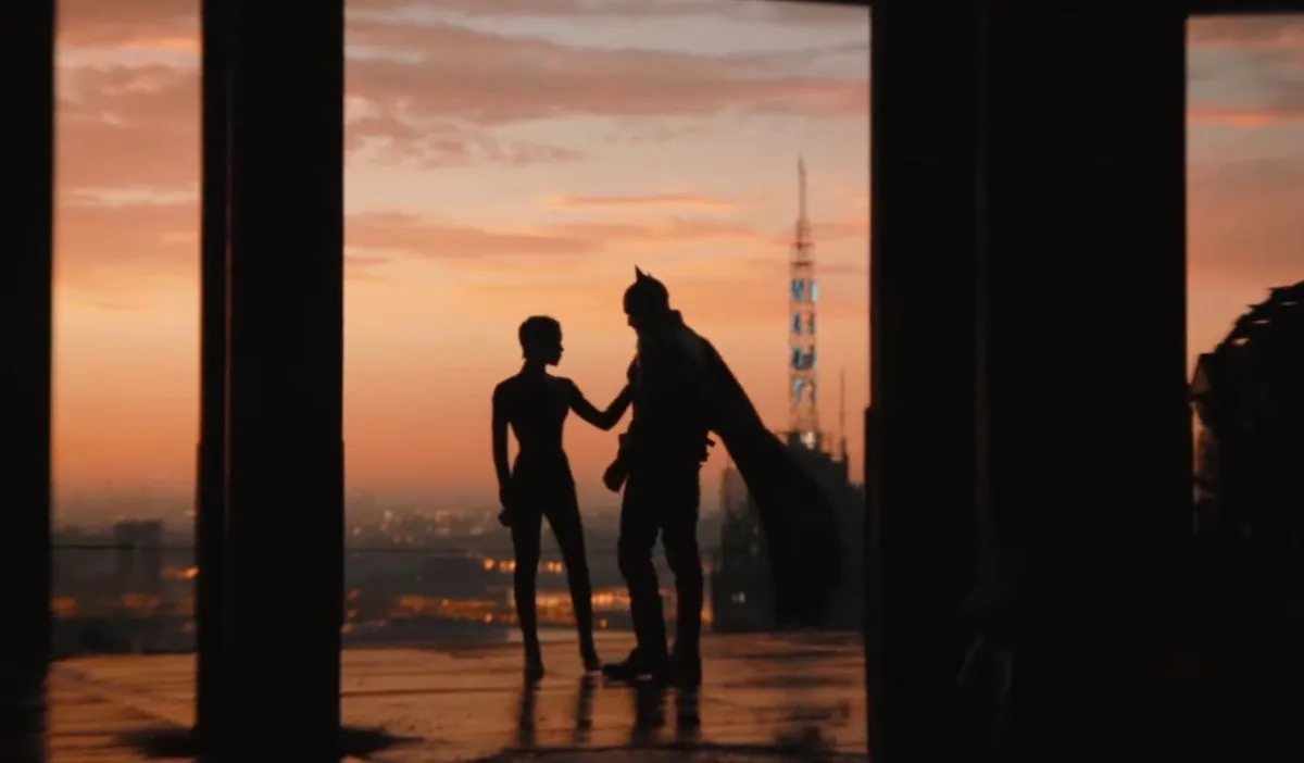 Batman and Catwoman posing in the sun in the new trailer for The Batman