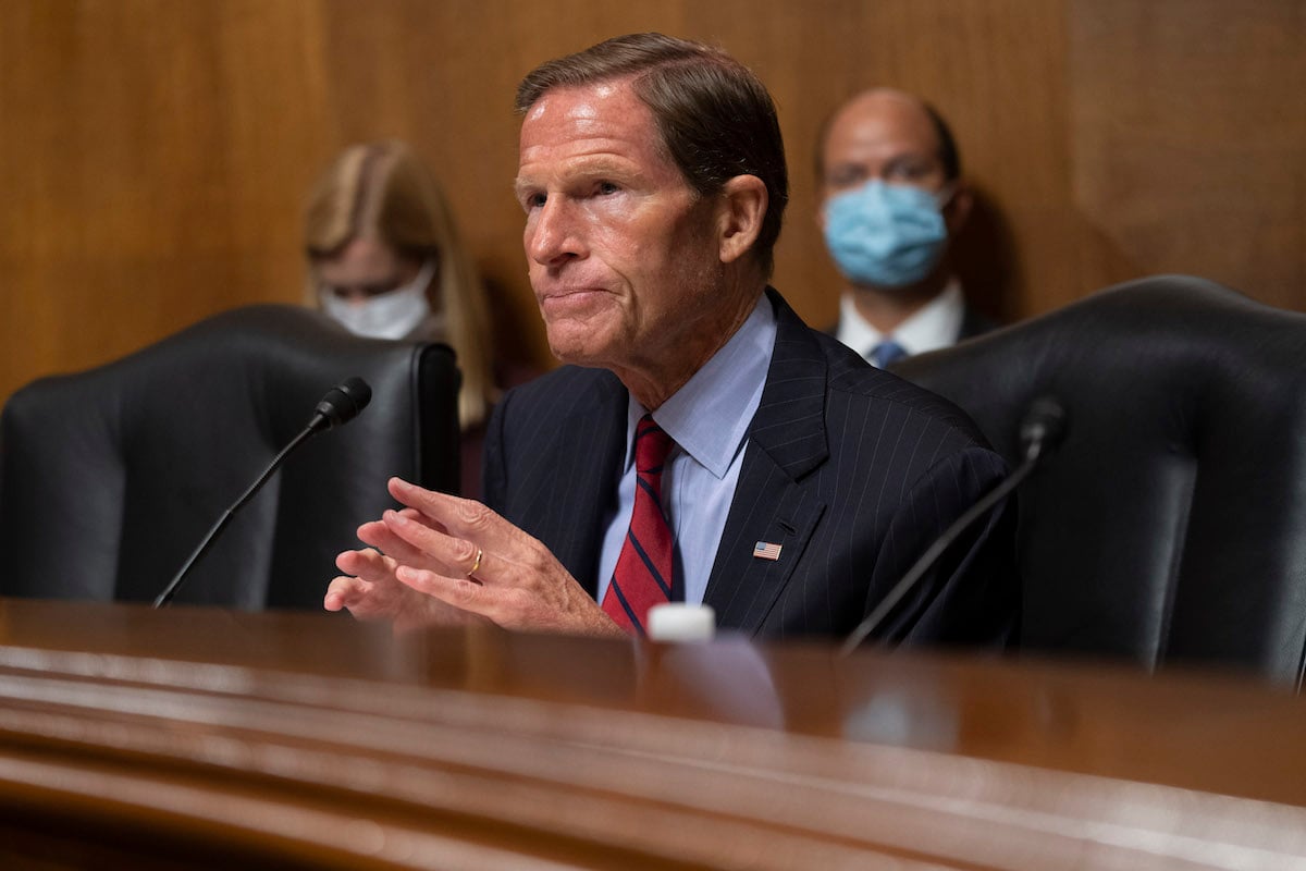 U.S. Sen. Richard Blumenthal D-CT asks questions to witnesses during a senate hearing.