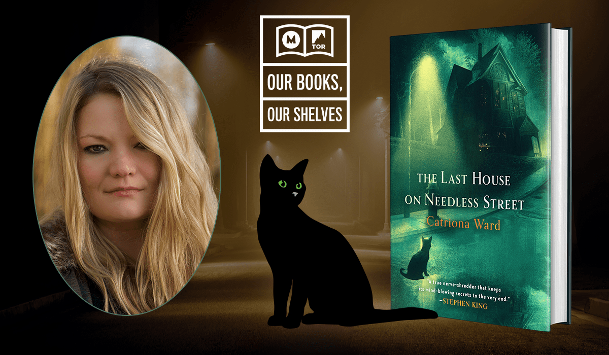 author next to a black cat and her book.tordotcom