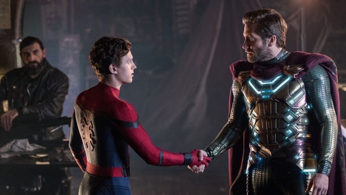 Peter Parker and Quentin Beck shaking hands in Spider-Man: Far From Home