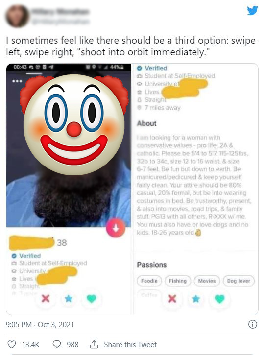 Screenshot from Twitter showing Oh Boy's dating profile.