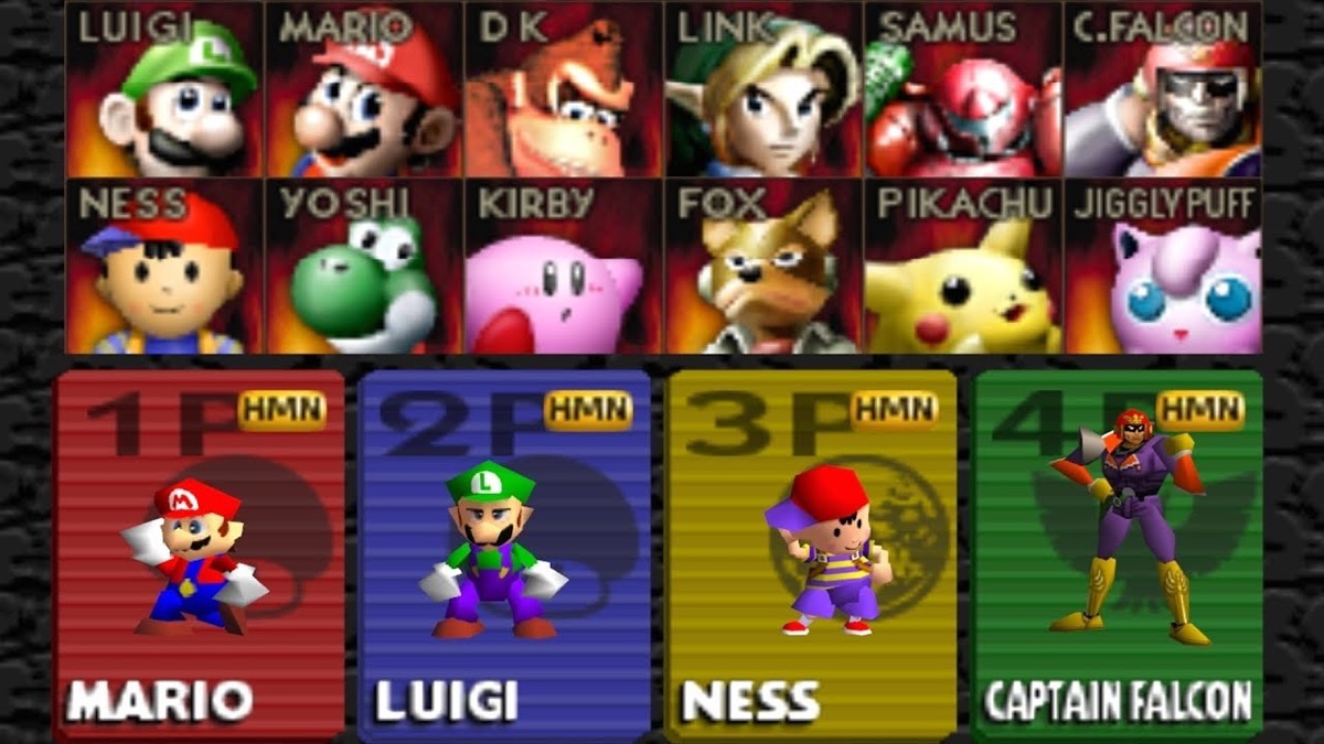 Original Super Smash Bros. for Nintendo 64 character select screen.