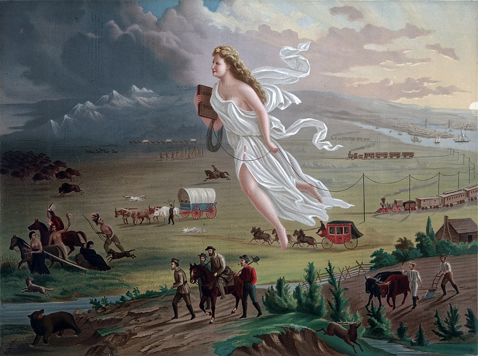 Columbia walking across the U.S.. "American Progress" by John Gast. (Image: Library of Congress.)