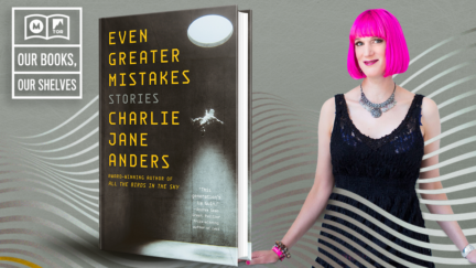 Catriona Ward next to her book. (Image: Tordotcom.)