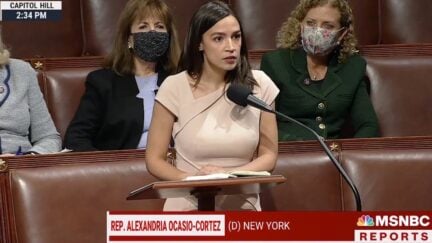 Alexandria Ocasio-Cortez speaks from the House floor.