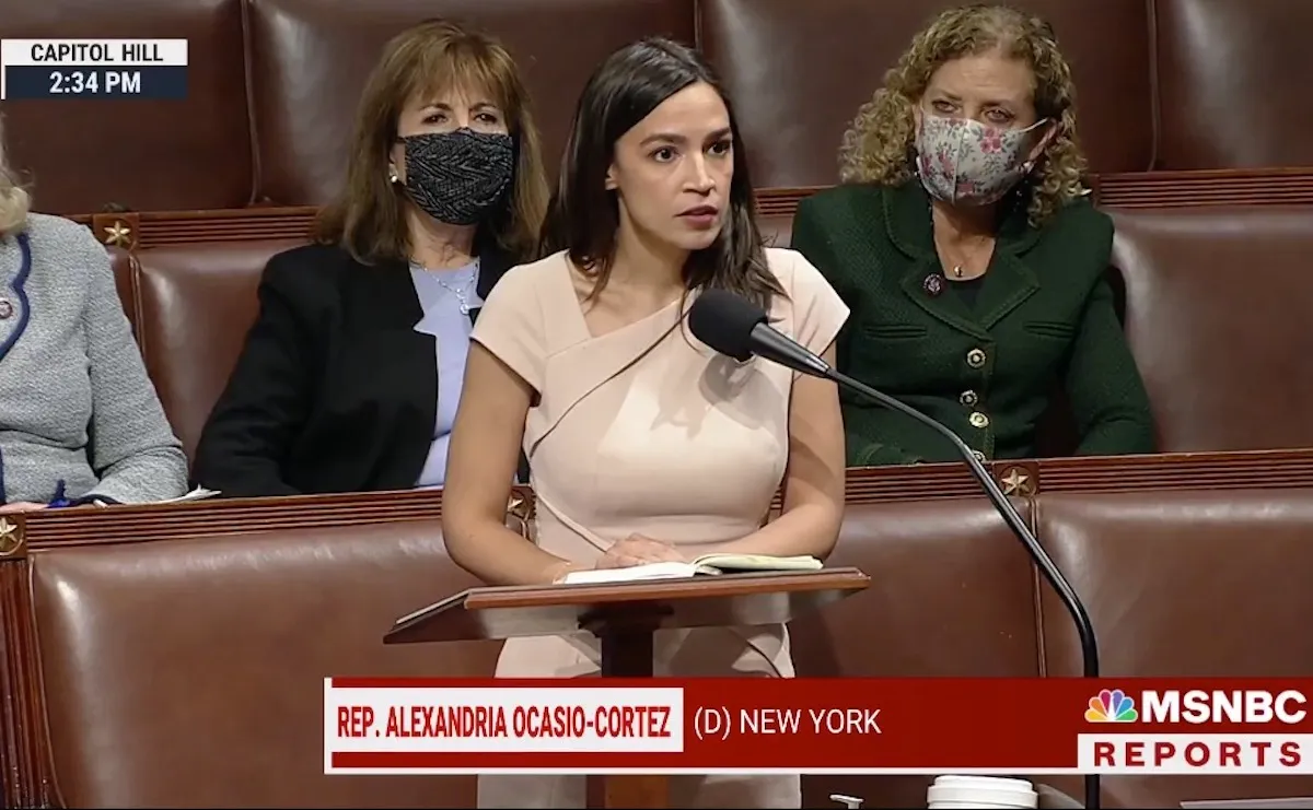 Alexandria Ocasio-Cortez speaks from the House floor.