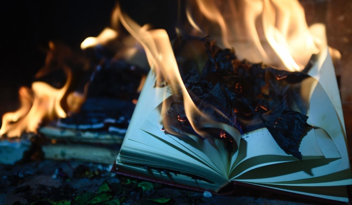 Book on fire. (Image: Movidagrafica on Pexels.) https://www.pexels.com/hu-hu/foto/1474931/
