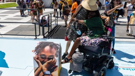 Care Can't Wait Day Of Action WASHINGTON, DC - JULY 13: Artist Paola Mendoza and Engracia of Communities of Care hug at the 