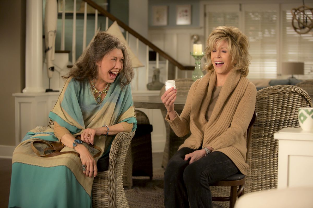the beautiful ladies of grace and Frankie doing something fun