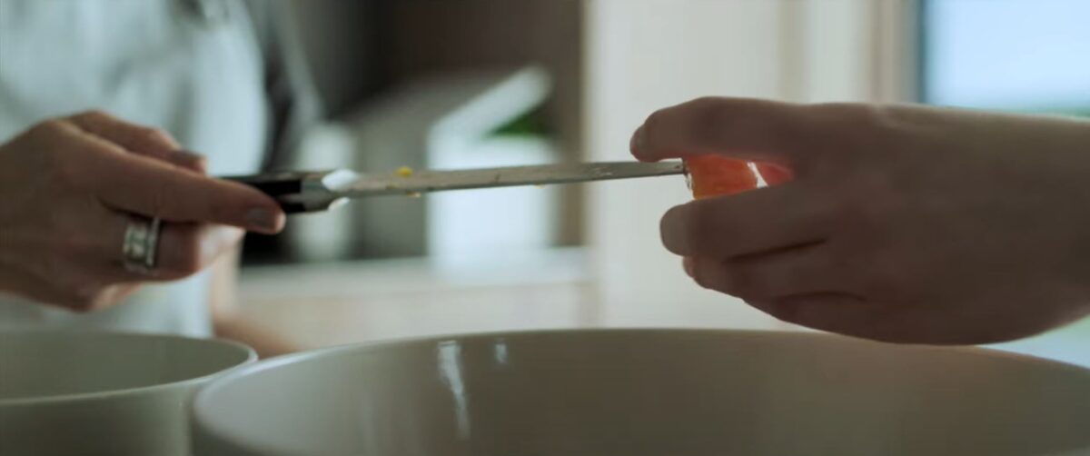 The Feast close up of a knife and food. (Image: IFC.)