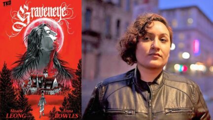 GRAVENEYE comic next to image of Sloane Leong. (Image: TKO Studios and Sloane Leong.)